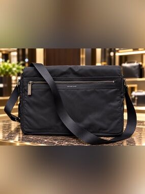 Michael Kors Black Nylon Men's Messenger Bag with Front Zip